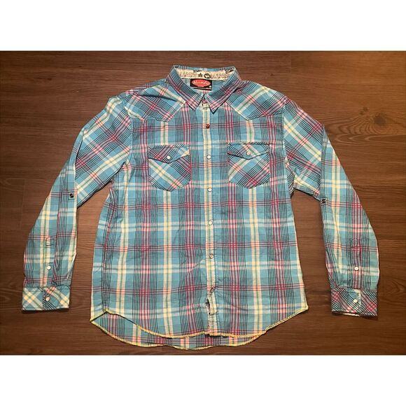 Mambo Australia Large Multicolor Plaid Pearl Snap L/S Button Up 2 Pocket Shirt - Picture 1 of 7